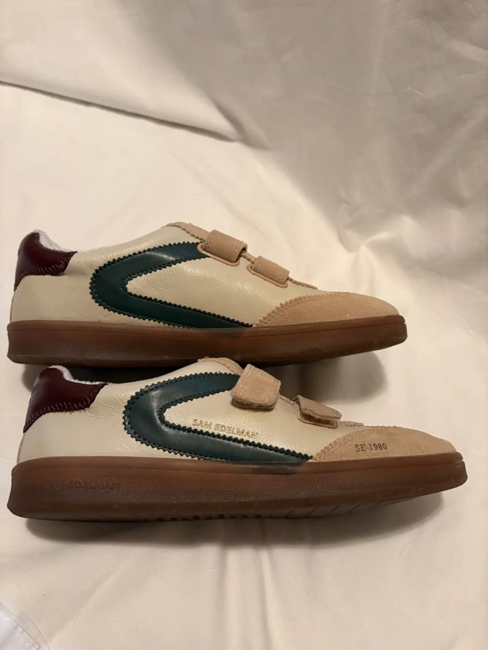 Sam Edelman Talia Velcro Sneakers SZ 8M Brown/Cream with Dark Green Accent